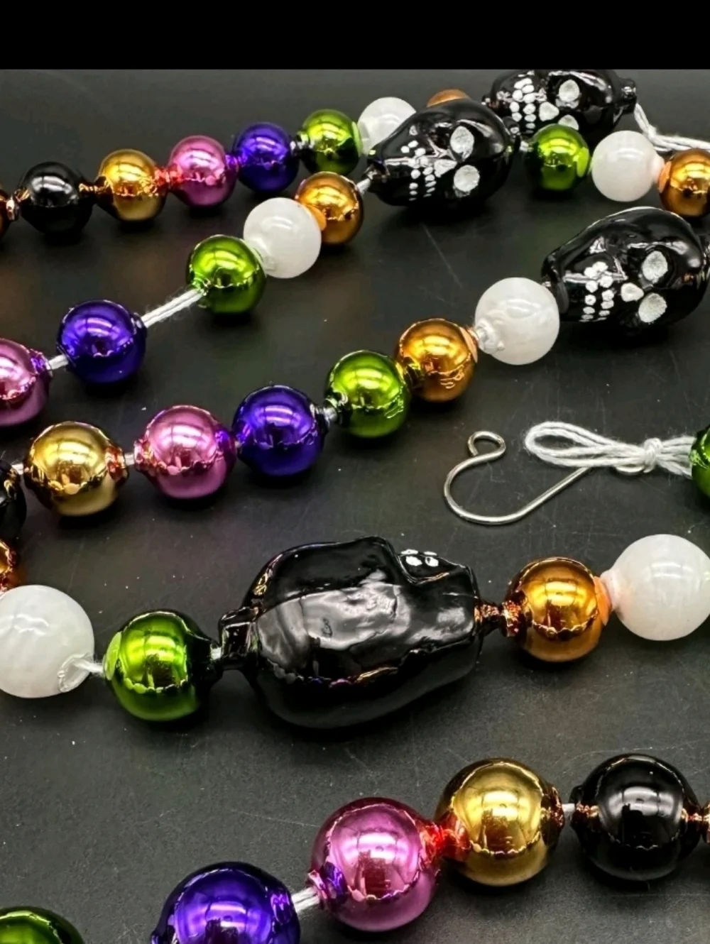 7' Radko Shiny Brite Vintage Retro Style Glass Skull Halloween Tree Garland NEW
